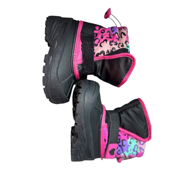 Athletech Toddler Girls Winter Boots Size 6M Pink Black Heart Cheetah Print - Picture 3 of 9